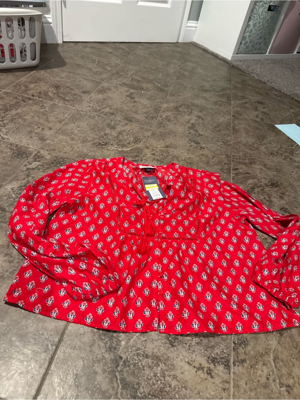 🫑Women’s Red Printed Peasant Blouse